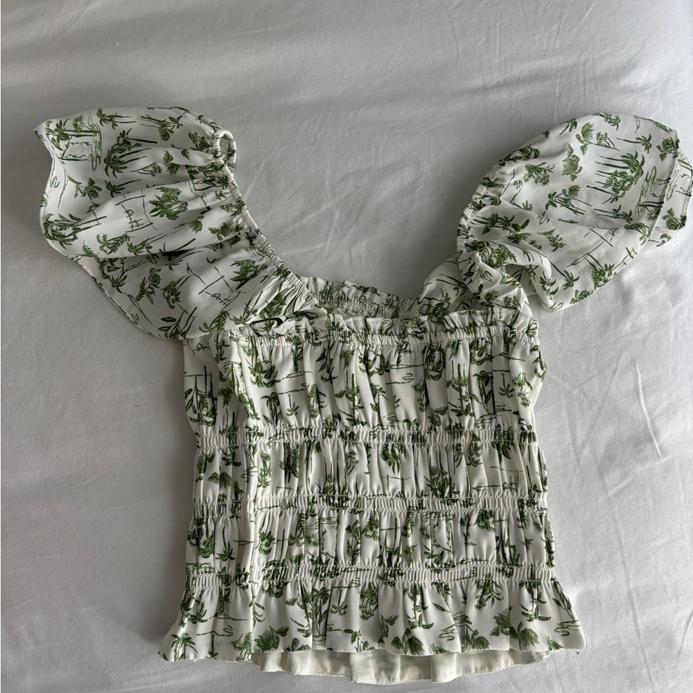 Abercrombie & Fitch White and Green Floral Blouse